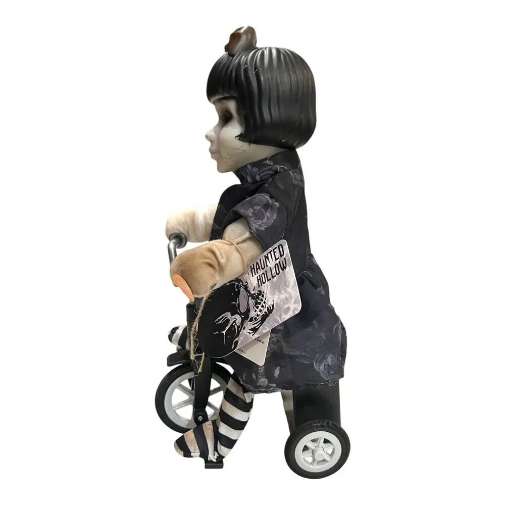 Animated Haunted Rag Doll On Tricycle Halloween Decor Lights Talks  Creepy Moves